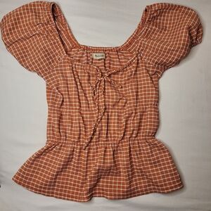 Madewell Rust Checkered Blouse
